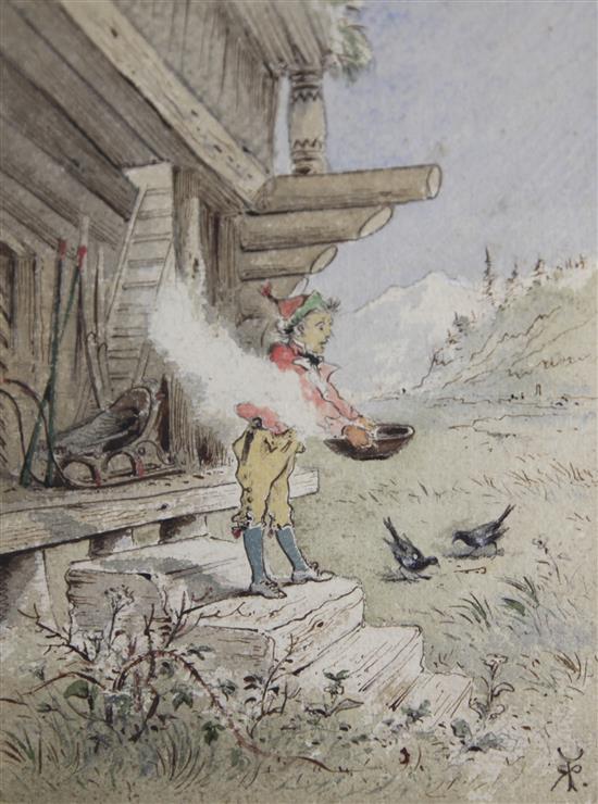 Robert Taylor Pritchett (1827-1907) North Wind No. 1, signed monogram, 8 x 6.5in. and after John Varley, watercolour, Landscape with fi